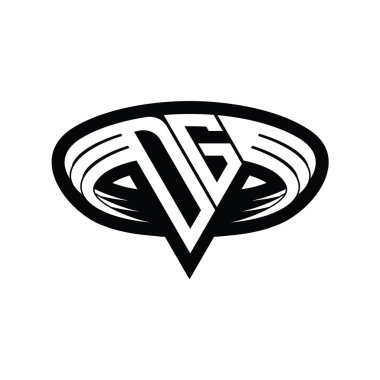 Üçgen biçimli dilimlenmiş izole tasarım şablonu içeren DG logo monogram harfi