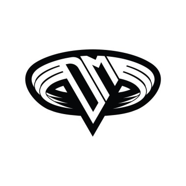 Üçgen biçimli dilimlenmiş izole tasarım şablonu içeren DM Logo monogram harfi