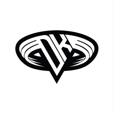 Üçgen biçimli dilimlenmiş izole tasarım şablonu içeren DK Logo monogram harfi