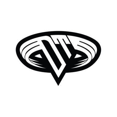 Üçgen biçimli dilimlenmiş izole tasarım şablonu içeren DT Logo monogram harfi