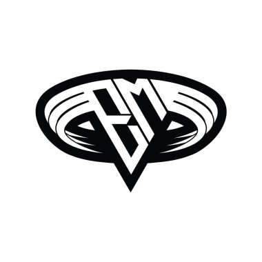 Üçgen biçimli, dilimlenmiş tasarım şablonlu EM Logo monogram harfi
