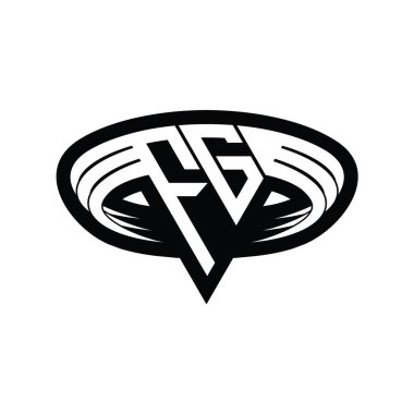 Üçgen biçimli, dilimlenmiş dış hat tasarım şablonlu FG Logo monogram harfi