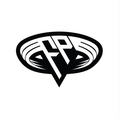 Üçgen biçimli dilimlenmiş izole tasarım şablonu içeren FP Logo monogram harfi