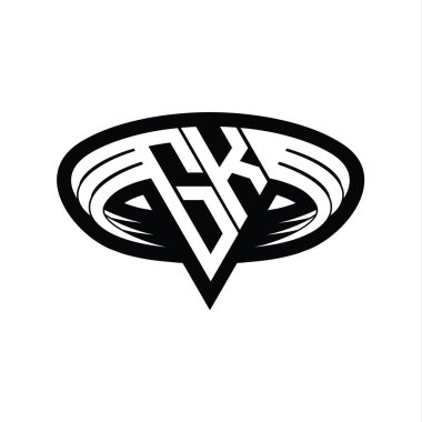 Üçgen biçimli dilimlenmiş izole tasarım şablonu içeren GK Logo monogram harfi