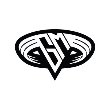 Üçgen biçimli dilimlenmiş izole tasarım şablonu içeren GM Logo monogram harfi