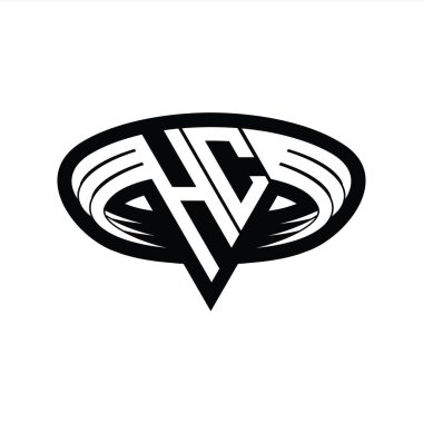 Üçgen biçimli dilim izole tasarım şablonu içeren HC Logo monogram harfi
