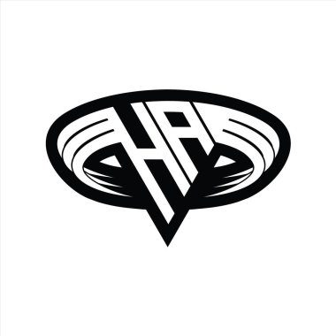 Üçgen biçimli dilimlenmiş izole tasarım şablonu içeren HA Logo monogram harfi