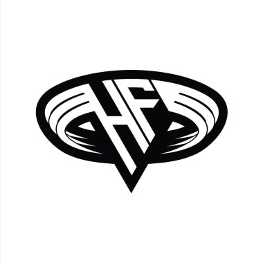 Üçgen biçimli dilimlenmiş izole tasarım şablonu içeren HF logo monogram harfi