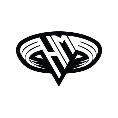 Üçgen biçimli dilim izole tasarım şablonu içeren HM Logo monogram harfi
