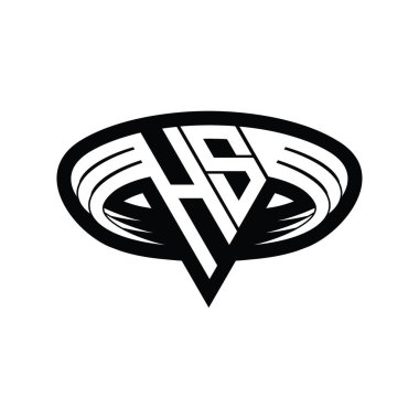 Üçgen biçimli dilimlenmiş izole tasarım şablonu içeren HS Logo monogram harfi