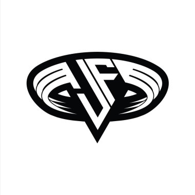 Üçgen biçimli dilimlenmiş izole tasarım şablonu içeren JF Logo monogram harfi