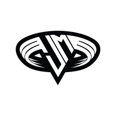 Üçgen biçimli dilimlenmiş izole tasarım şablonu içeren JM Logo monogram harfi