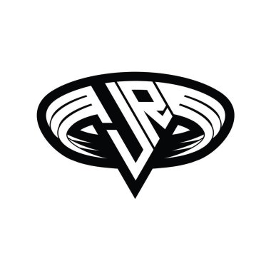 Üçgen biçimli, dilimlenmiş dış hat tasarım şablonlu JR Logo monogram harfi