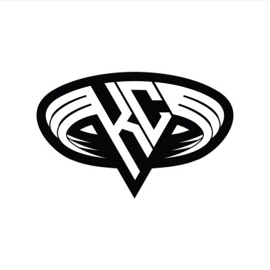 Üçgen biçimli dilimlenmiş izole tasarım şablonu içeren KC Logo monogram harfi