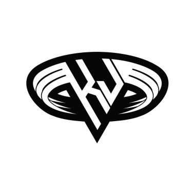 Üçgen biçimli dilimlenmiş izole tasarım şablonu içeren KJ logo monogram harfi