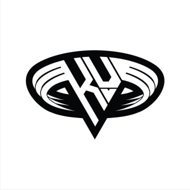 Üçgen biçimli dilimlenmiş izole tasarım şablonu içeren KV logo monogram harfi
