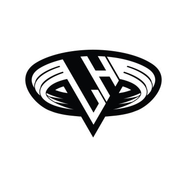Üçgen biçimli dilimlenmiş izole tasarım şablonu içeren LH Logo monogram harfi