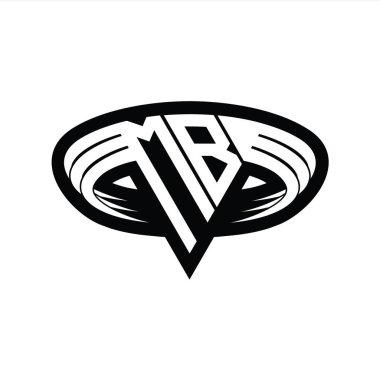 Üçgen biçimli dilimlenmiş izole tasarım şablonu içeren MB Logo monogram harfi