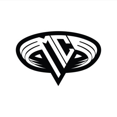 Üçgen biçimli dilimlenmiş izole tasarım şablonu içeren MC Logo monogram harfi