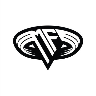 Üçgen biçimli dilimlenmiş izole tasarım şablonu içeren MF Logo monogram harfi