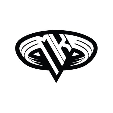 Üçgen biçimli dilimlenmiş izole tasarım şablonu içeren MK Logo monogram harfi