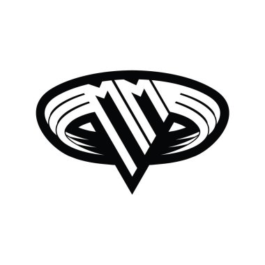 Üçgen biçimli dilimlenmiş izole tasarım şablonu içeren MM Logo monogram harfi