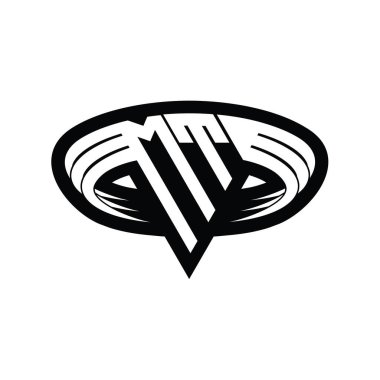 Üçgen biçimli dilimlenmiş izole tasarım şablonu içeren MT Logo monogram harfi