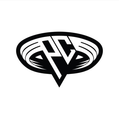 Üçgen biçimli dilim izole tasarım şablonu içeren PC Logo monogram harfi