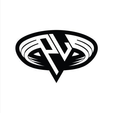 Üçgen biçimli dilimlenmiş izole tasarım şablonu içeren PL Logo monogram harfi
