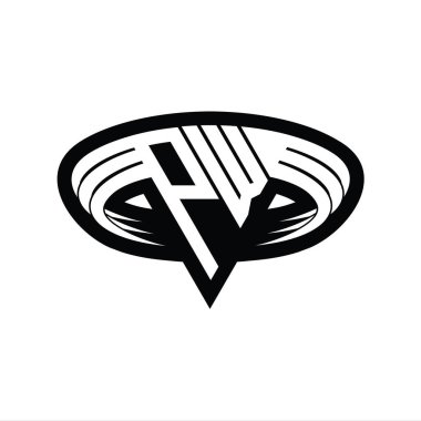 Üçgen biçimli dilimlenmiş izole tasarım şablonu içeren PW Logo monogram harfi