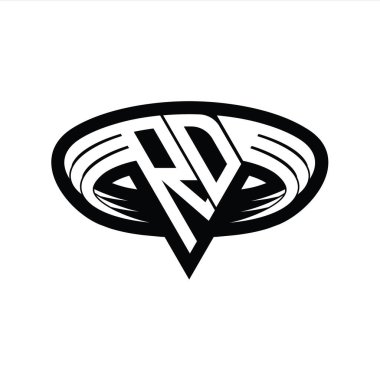 Üçgen biçimli dilimlenmiş izole tasarım şablonu içeren RD logo monogram harfi