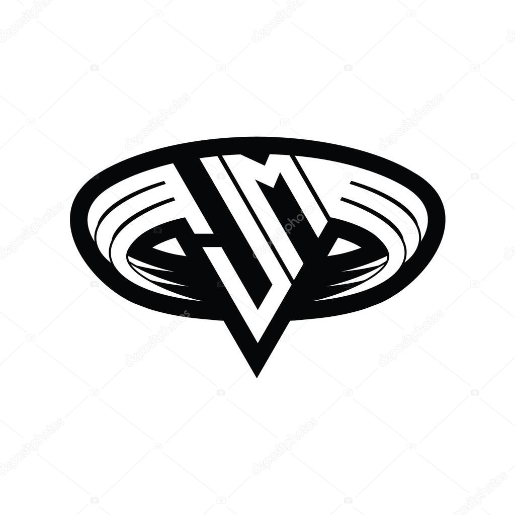 JM Logo monogram letter with triangle shape slice isolated outline design template