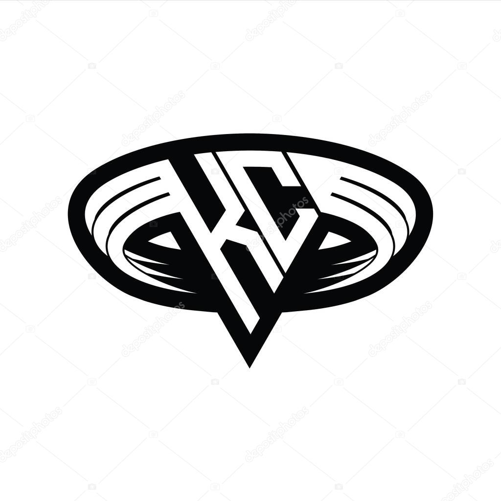 KC Logo monogram letter with triangle shape slice isolated outline design template