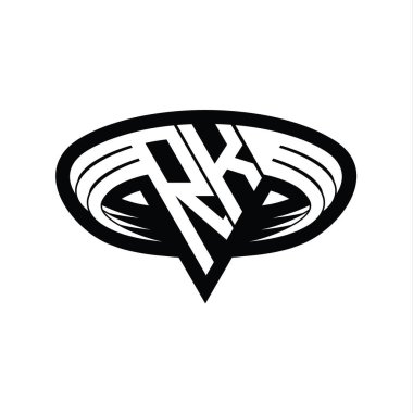 Üçgen biçimli dilimlenmiş izole tasarım şablonu içeren RK Logo monogram harfi