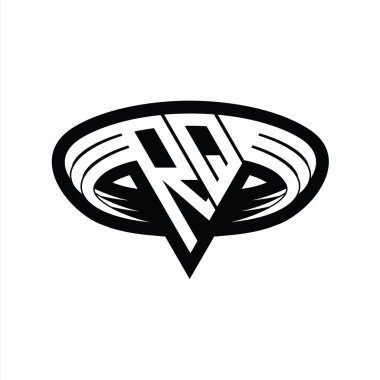 Üçgen biçimli dilimlenmiş izole tasarım şablonu içeren RQ Logo monogram harfi