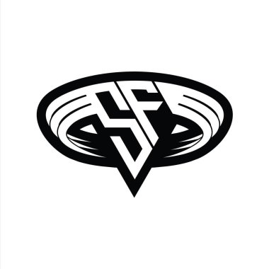 Üçgen biçimli dilimlenmiş izole tasarım şablonu içeren SF Logo monogram harfi