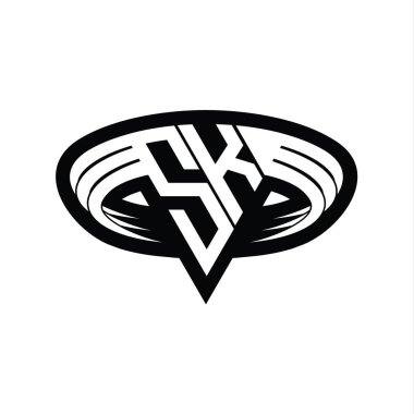 Üçgen biçimli dilimlenmiş izole tasarım şablonu içeren SK Logo monogram harfi