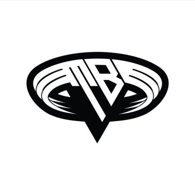 Üçgen biçimli dilimlenmiş izole tasarım şablonu içeren TB Logo monogram harfi