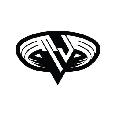 Üçgen biçimli dilimlenmiş izole tasarım şablonu içeren TJ logo monogram harfi