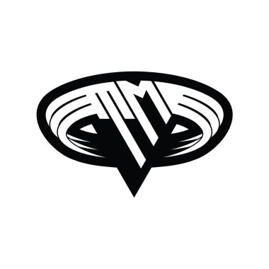 Üçgen biçimli dilimlenmiş izole tasarım şablonu içeren TM Logo monogram harfi