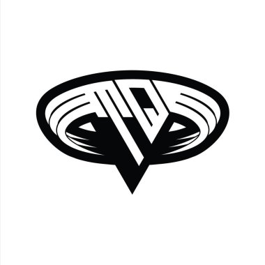 Üçgen biçimli dilimlenmiş izole tasarım şablonu içeren TQ Logo monogram harfi