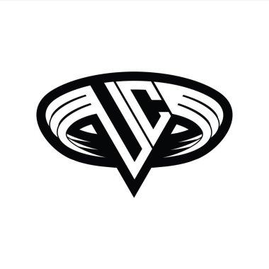 Üçgen biçimli dilimlenmiş izole tasarım şablonu içeren UC Logo monogram harfi