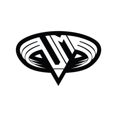 Üçgen biçimli dilimlenmiş izole tasarım şablonu içeren VM Logo monogram harfi