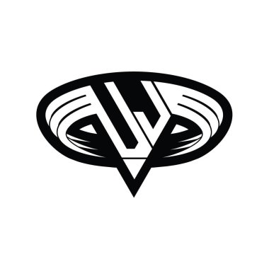 Üçgen biçimli dilimlenmiş izole tasarım şablonu içeren VJ Logo monogram harfi