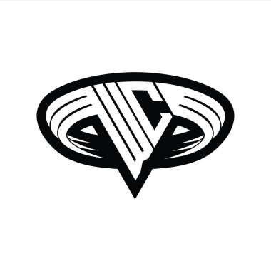 WC Logo monogram harfi üçgen biçimli dilimlenmiş tasarım şablonu