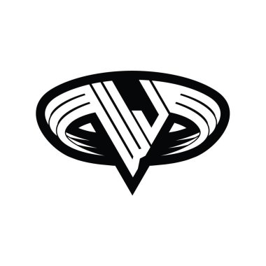 WJ Logo monogram harfi üçgen biçimli dilimlenmiş tasarım şablonu