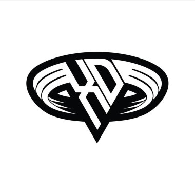 Üçgen biçimli dilimlenmiş izole tasarım şablonu içeren XD logo monogram harfi