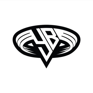 Üçgen biçimli dilimlenmiş izole tasarım şablonu içeren YB Logo monogram harfi