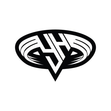 Üçgen biçimli dilimlenmiş izole tasarım şablonu içeren YH logo monogram harfi