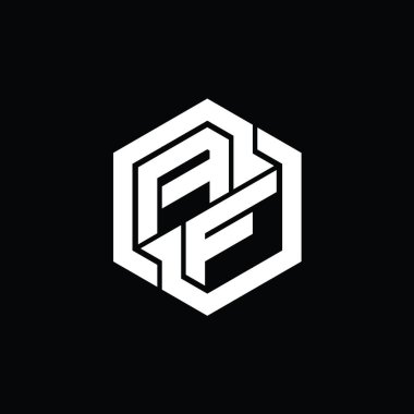 Altıgen geometrik şekil tasarım şablonu ile AF Logo monogram oyunu